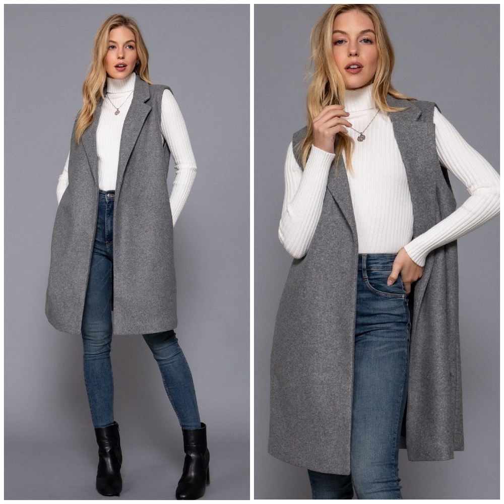 Sophisticated Chic Charcoal Gray Peacoat Vest - Picture 1 of 9